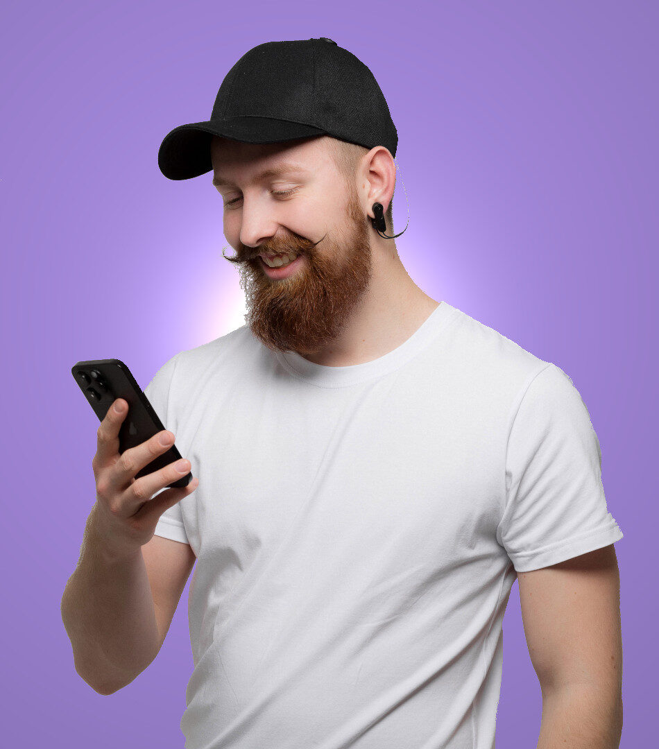 Man with Callibri Cap using Mobile Phone